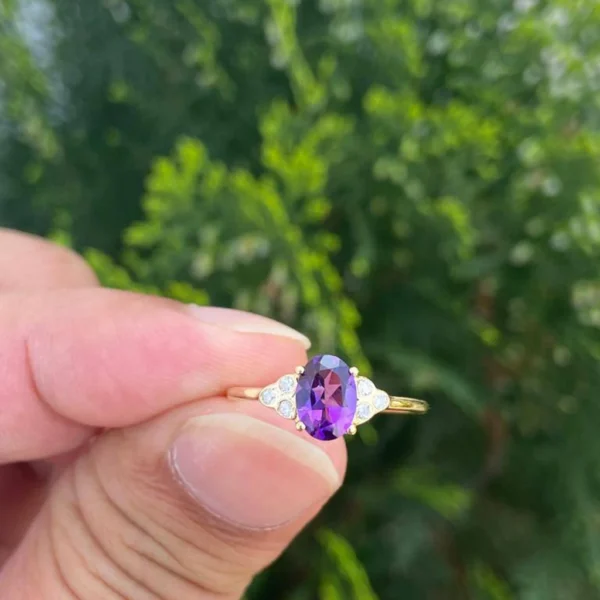 14k Gold Amethyst Diamond Ring