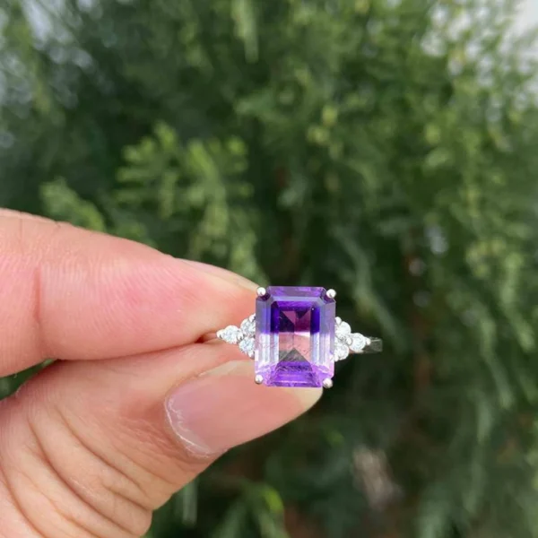 14k Gold Amethyst Diamond Ring