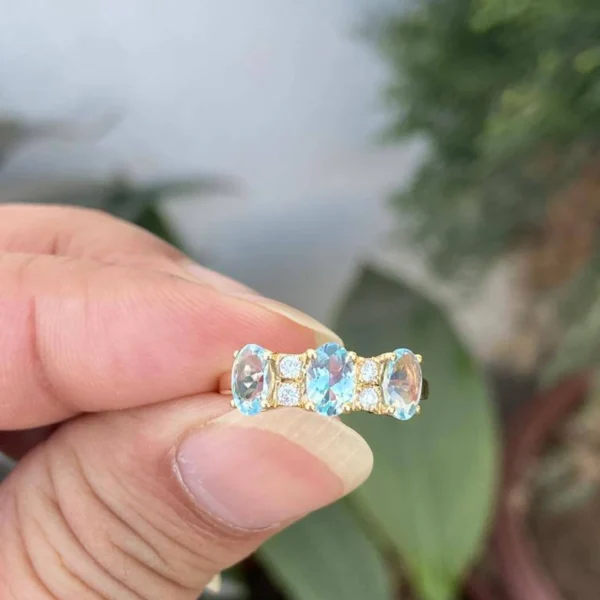 14k Gold Aquamarine Diamond Ring