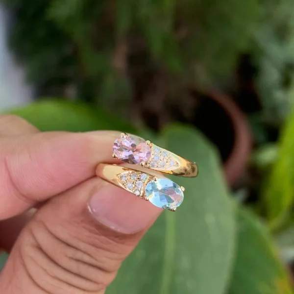 14k Gold Aquamarine Morganite Diamond Ring