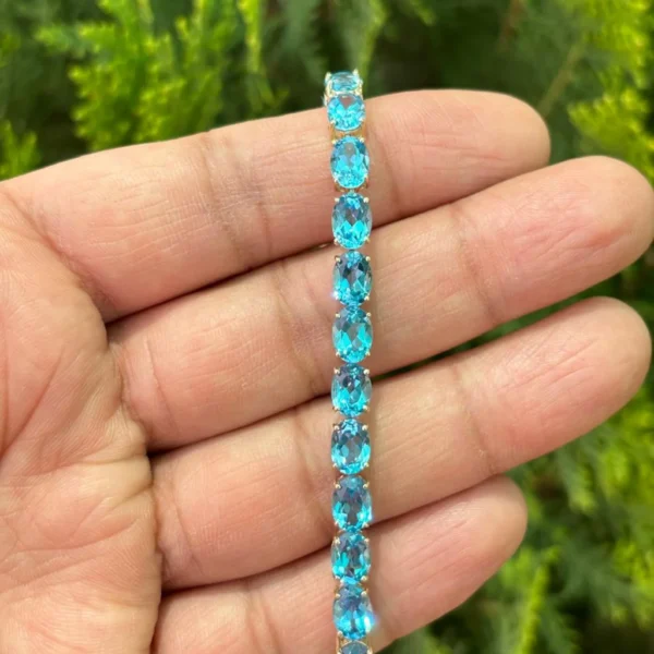 14k Gold Blue Topaz Tennis Bracelet
