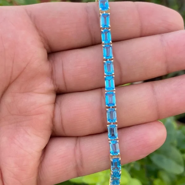 14k Gold Blue Topaz Tennis Bracelet