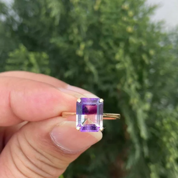 14k Gold Emerald Cut Amethyst Ring