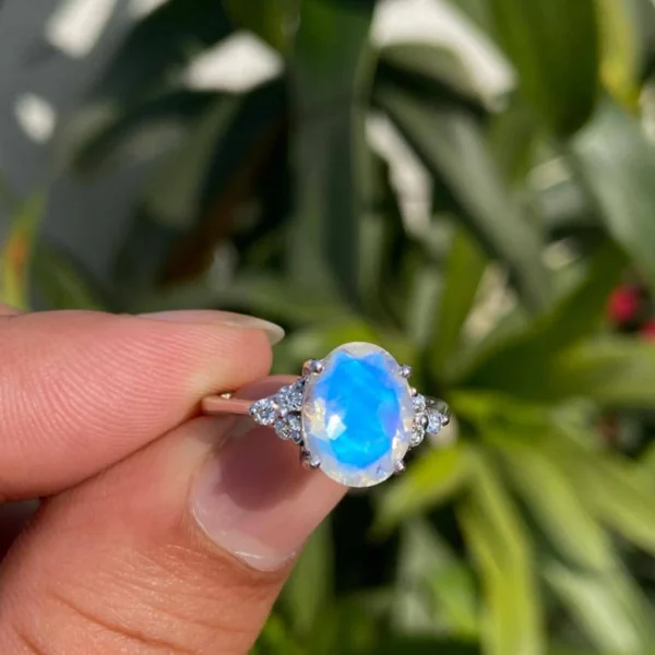 14k Gold Moonstone Diamond Ring