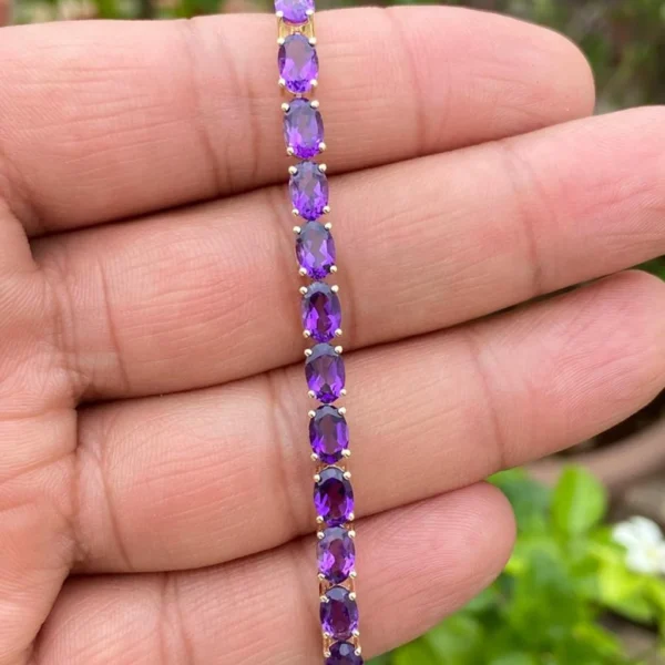 14k Gold Oval Amethyst Tennis Bracelet