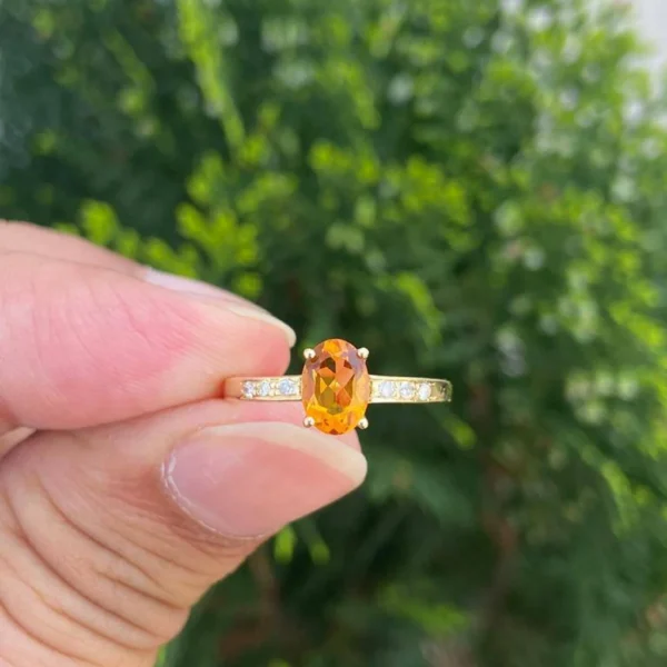14k Gold Oval Citrine Diamond Ring