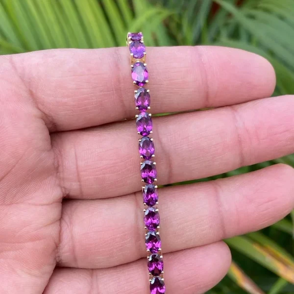 14k Gold Oval Purple Garnet Tennis Bracelet