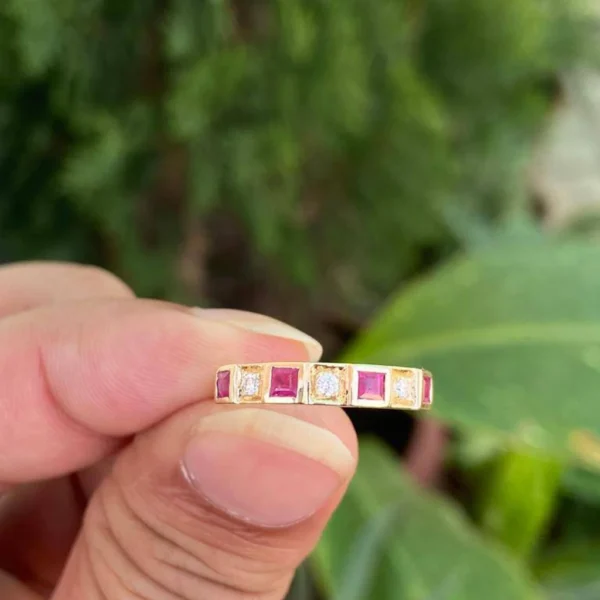 14k Gold Princess Cut Ruby Diamond Ring