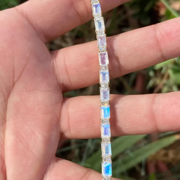14k Gold Rainbow Moonstone Tennis Bracelet