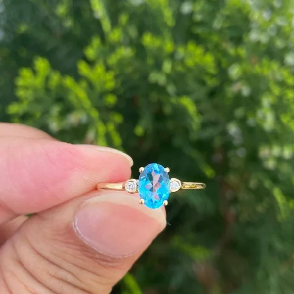 14k Gold Swiss Blue Topaz Ring