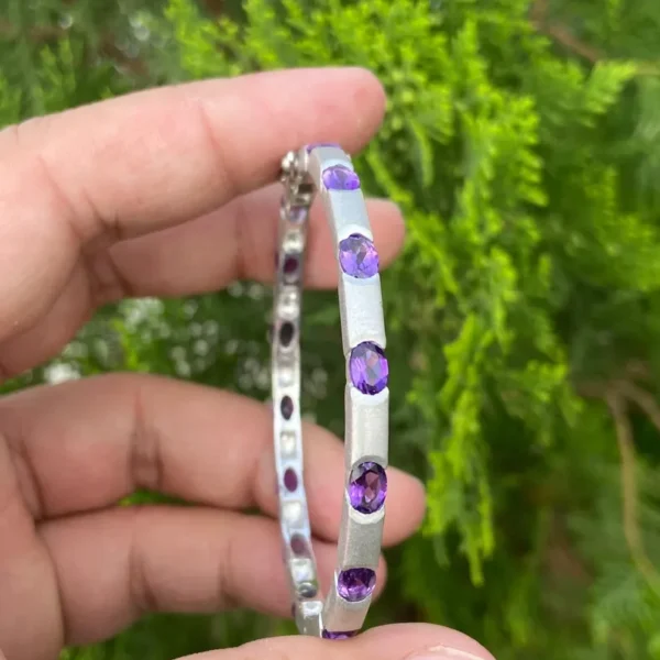 925 Silver Amethyst Bangle Bracelet