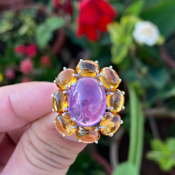 925 Silver Amethyst & Citrine Cocktail Ring