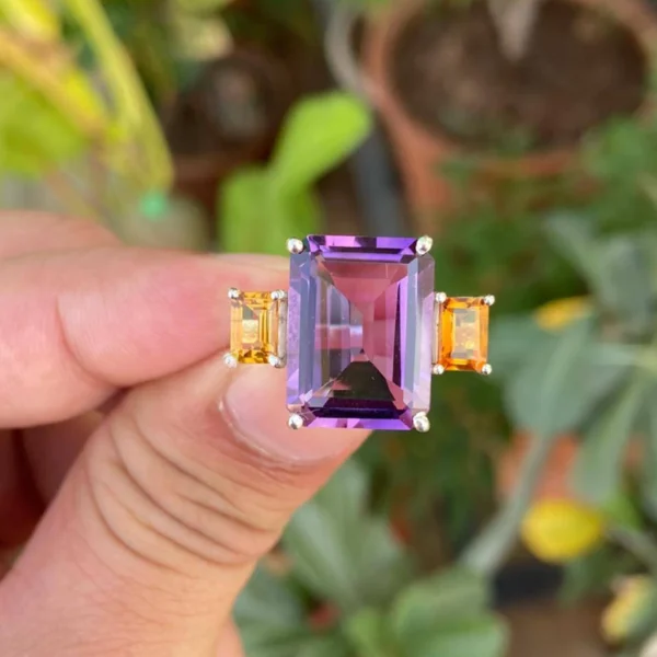 925 Silver Amethyst & Citrine Ring