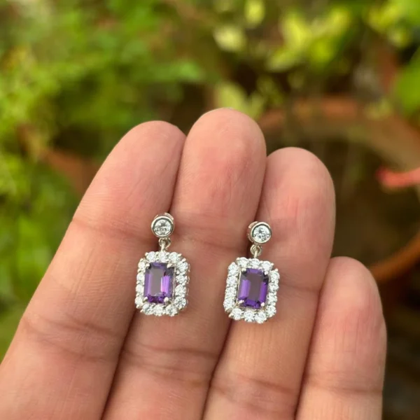 925 Silver Amethyst Drop Earrings