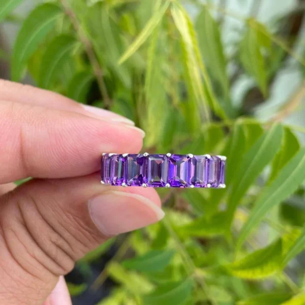 925 Silver Amethyst Eternity Band Ring