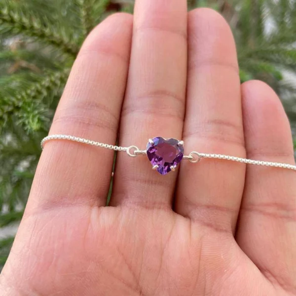 925 Silver Amethyst Heart Bracelet