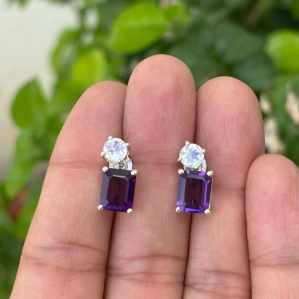 925 Silver Amethyst & Moonstone Drop Earrings