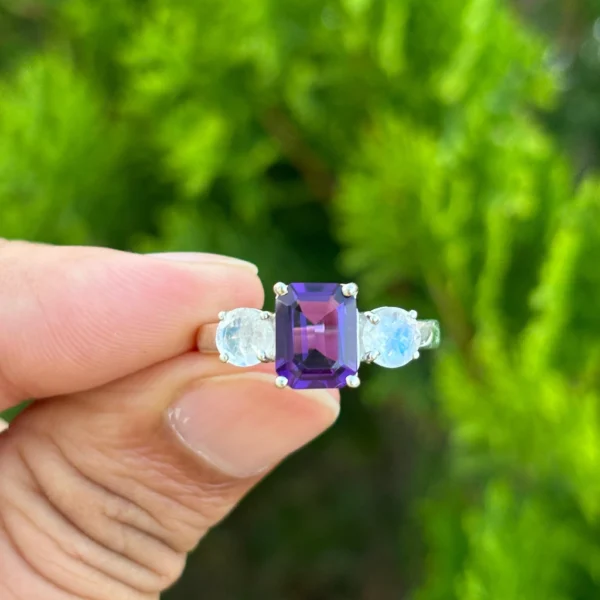 925 Silver Amethyst Moonstone Ring