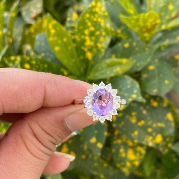 925 Silver Amethyst & Moonstone Ring