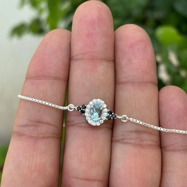 925 Silver Aquamarine Chain Bracelet