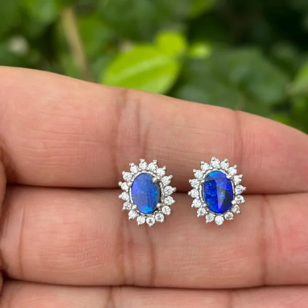 925 Silver Australian Opal Stud Earrings