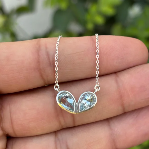 925 Silver Bezel Set Aquamarine Necklace