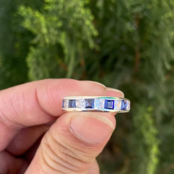 925 Silver Blue Sapphire Band Ring