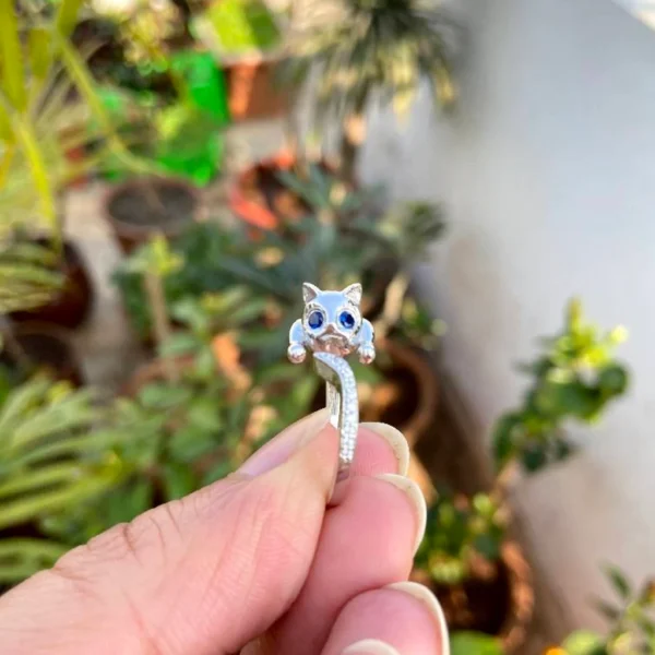 925 Silver Blue Sapphire Cat Ring