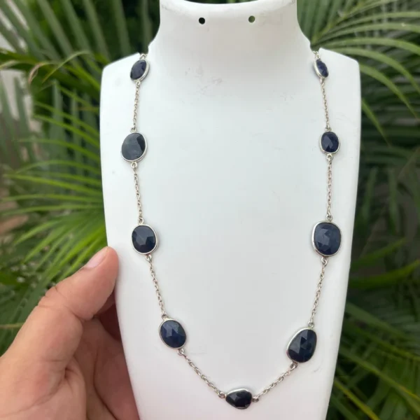 925 Silver Blue Sapphire Chain Necklace