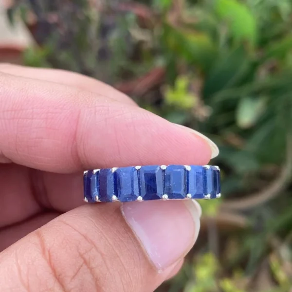 925 Silver Blue Sapphire Eternity Band Ring