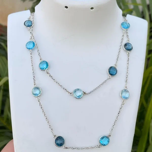 925 Silver Blue Topaz Chain Necklace