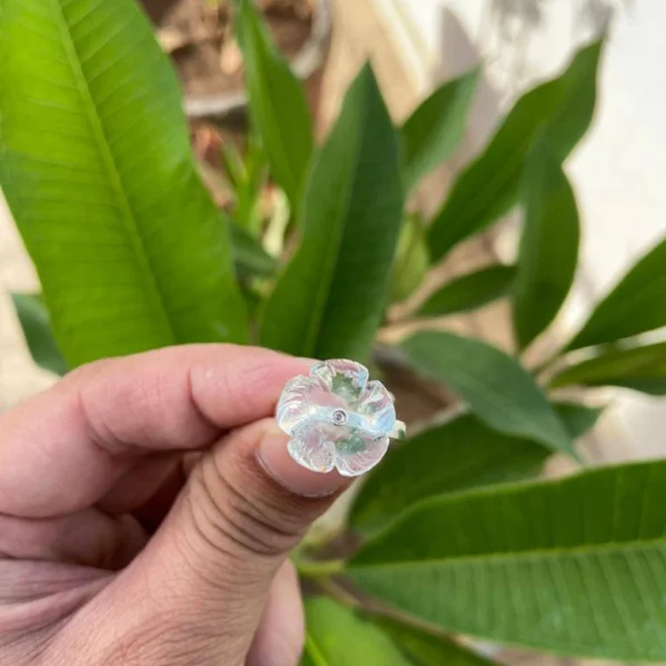 925 Silver Blue Topaz Diamond Flower Ring