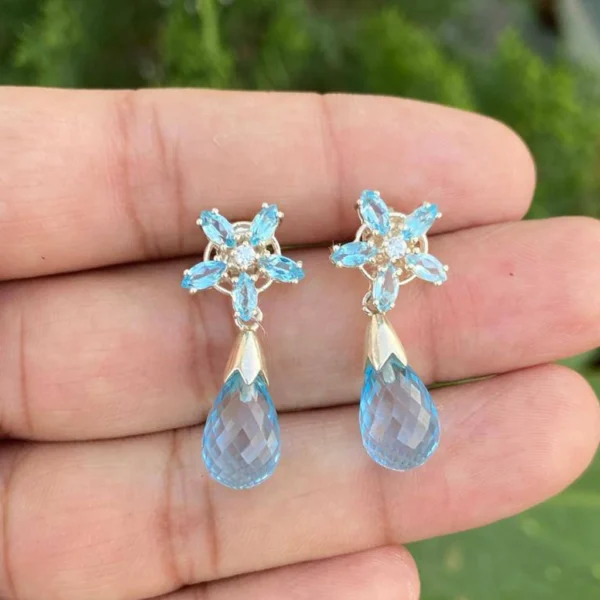 925 Silver Blue Topaz Drop Earrings