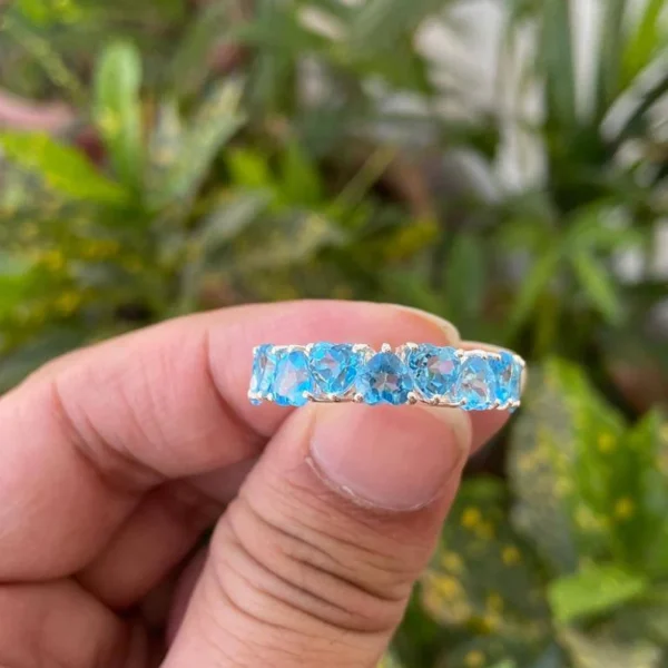 925 Silver Blue Topaz Heart Band Ring