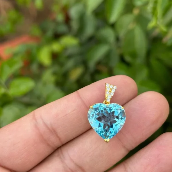 925 Silver Blue Topaz Heart Pendant
