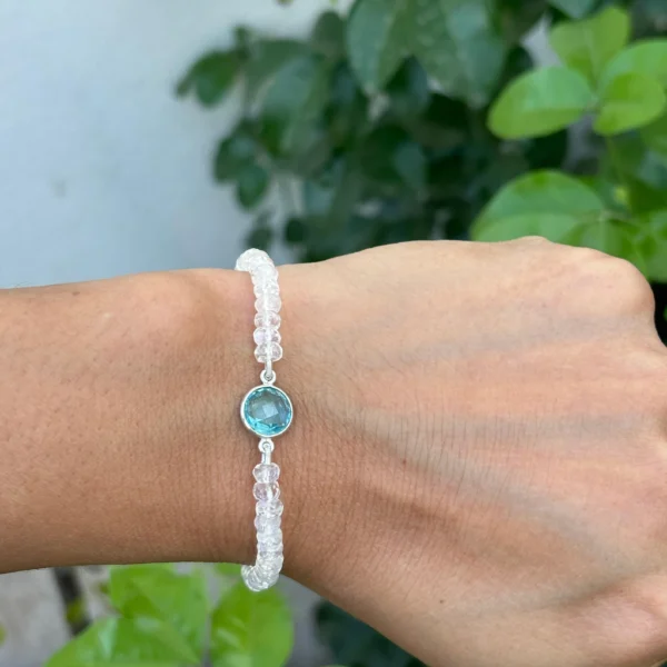 925 Silver Blue Topaz -Moonstone Beads Bracelet
