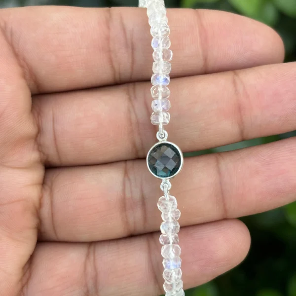 925 Silver Blue Topaz & Moonstone Beads Bracelet