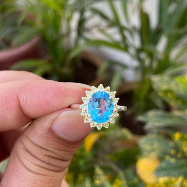 925 Silver Blue Topaz & Peridot Ring