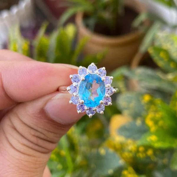 925 Silver Blue Topaz & Tanzanite Ring