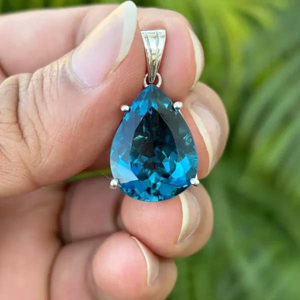 925 Silver  Blue Topaz Teardrop Pendant