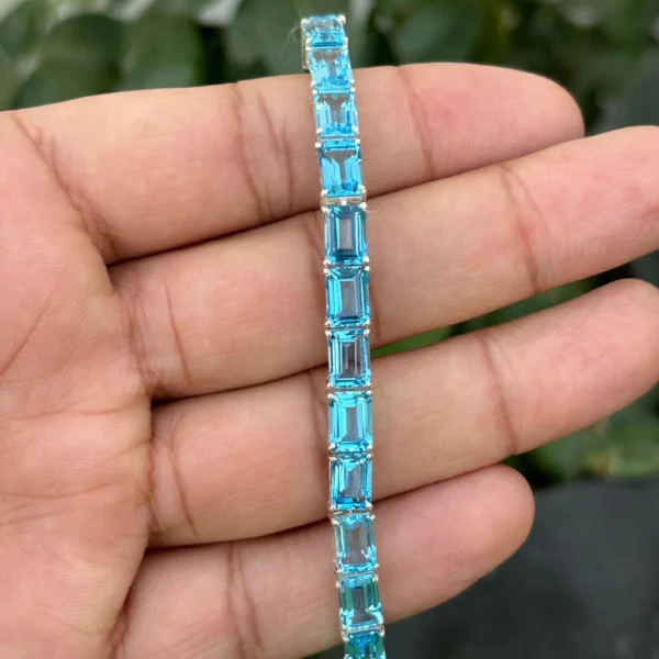 925 Silver Blue Topaz Tennis Bracelet
