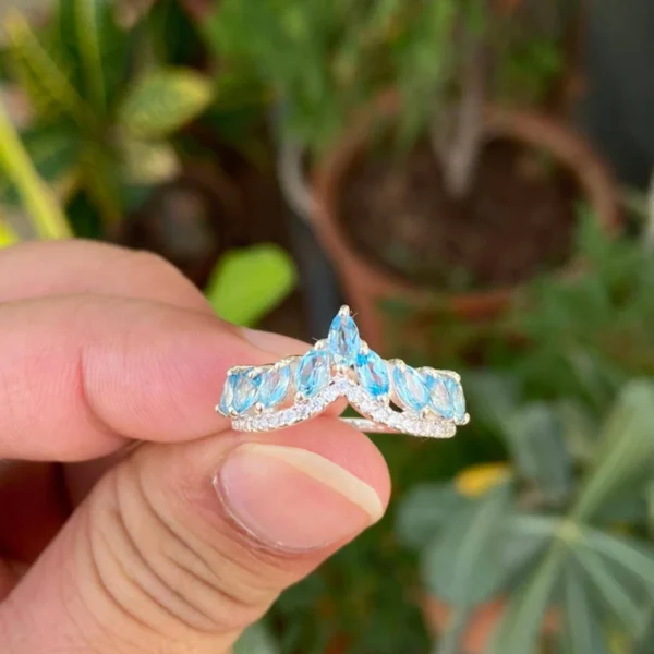 925 Silver Blue Topaz Tiara Ring