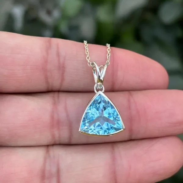 925  Silver Blue Topaz Trillion Necklace