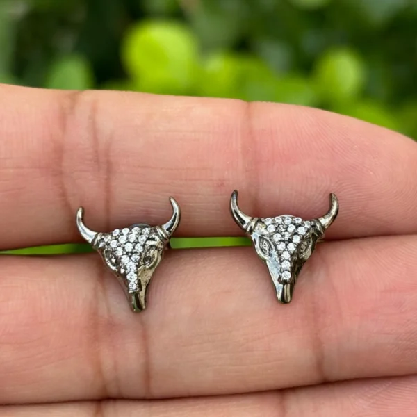 925 Silver Bull Skull Stud Earrings