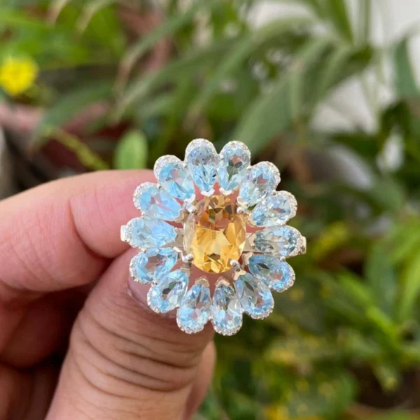 925 Silver Citrine & Blue Topaz Cocktail Ring