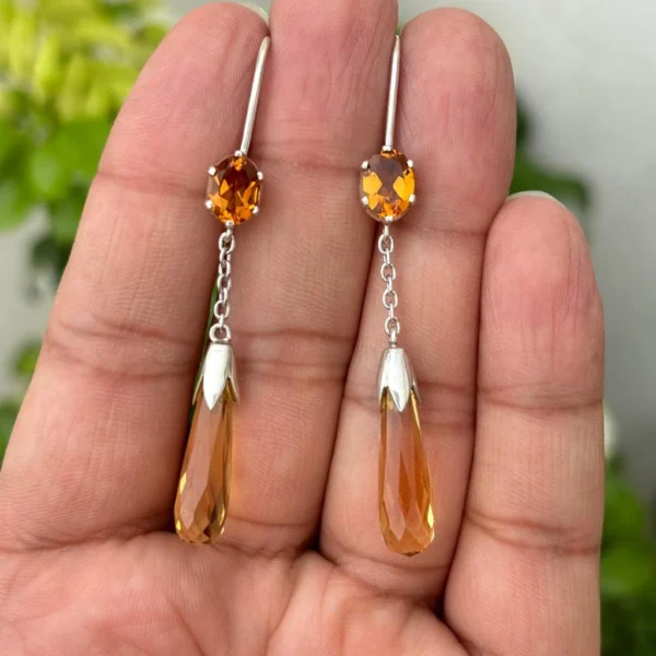 925 Silver Citrine Drop Earrings