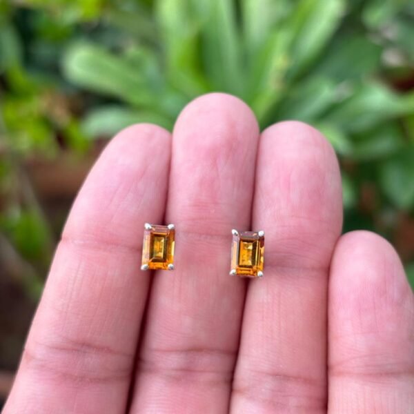 925 Silver Citrine Emerald Cut Stud Earrings