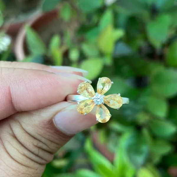 925 Silver Citrine Floral Ring
