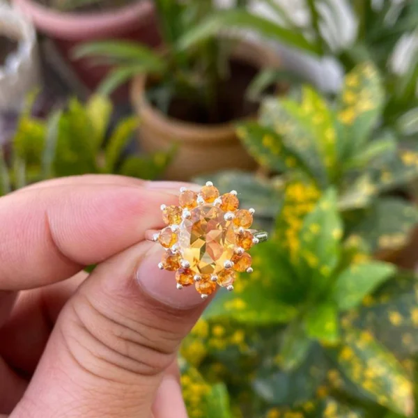 925 Silver Citrine Flower Ring
