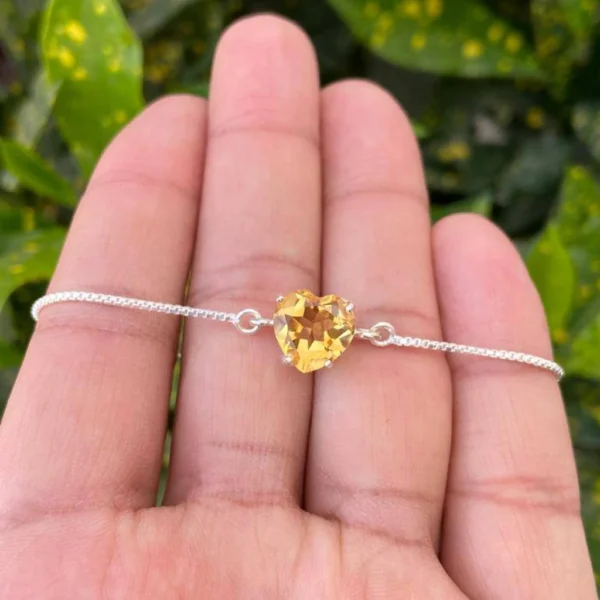 925 Silver Citrine Heart Chain Bracelet